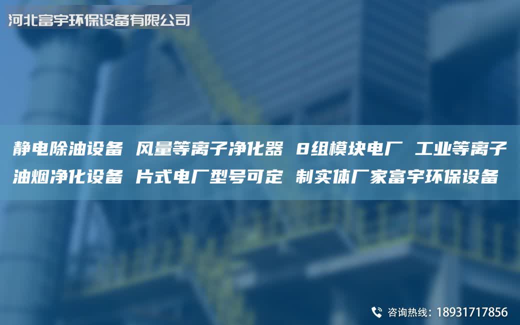 靜電除油設(shè)備 風量等離子凈化器 8組模塊電廠 工業(yè)等離子油煙凈化設(shè)備 片式電廠型號可定 制實體廠家富宇環(huán)保設(shè)備